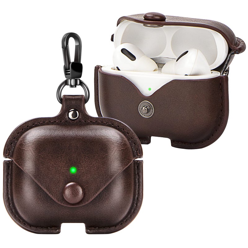 PG6 Leather Case for Airpods Pro with Keychain, Premium Leather Vintage Portable Shockproof Protective Cover for Apple AirPods Pro Charging Case 3rd Gen 2019 - Image 1